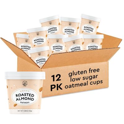Mylk Labs Roasted Almond Protein Oatmeal Cups, Whole Grain, Low Sugar, High Fiber Breakfast with Superfoods, Quick & Easy, On the Go, Instant Oatmeal, Rolled Oats, Gluten Free, Vegan, Nut Free, 12 Pack