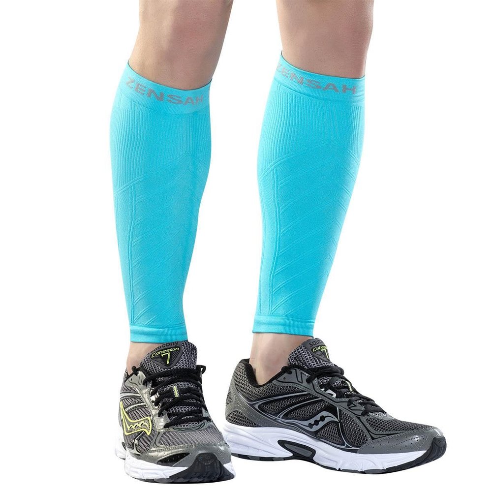 Zensah Running Leg Compression Sleeves - Shin Splint, Calf Compression Sleeve Men and Women (Aqua, Small/Medium)