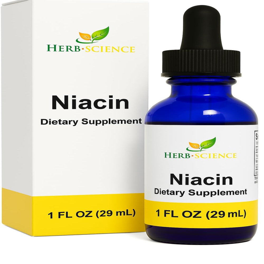 Herb-Science Liquid Vitamin B3 (Niacin) Dietary Supplement  Vegan, Alcohol-Free, Quality Tested  1 fl oz (36 Servings)