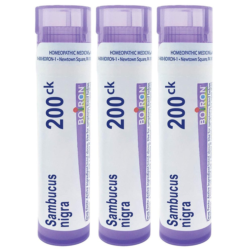 Boiron Sambucus Nigra 200Ck Homeopathic Elderberry for Hoarseness with Painful Cough and Nasal Congestion - Pack of 3 (240 Pellets)