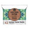 L. Ultra Thin Unscented Pads with Wings, Regular Absorbency, 42 Ct, 100% Pure Cotton Chlorine Free Top Layer view 1