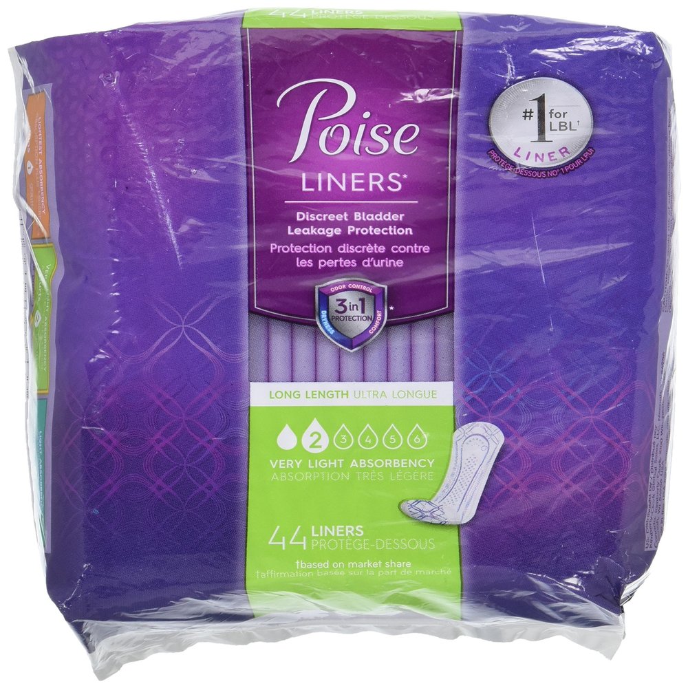 44 Poise Long Length Panty Liners Fresh Lightweight- #2 Light Bladder Urine Leakage Protection - 1 Package of 44 Liners