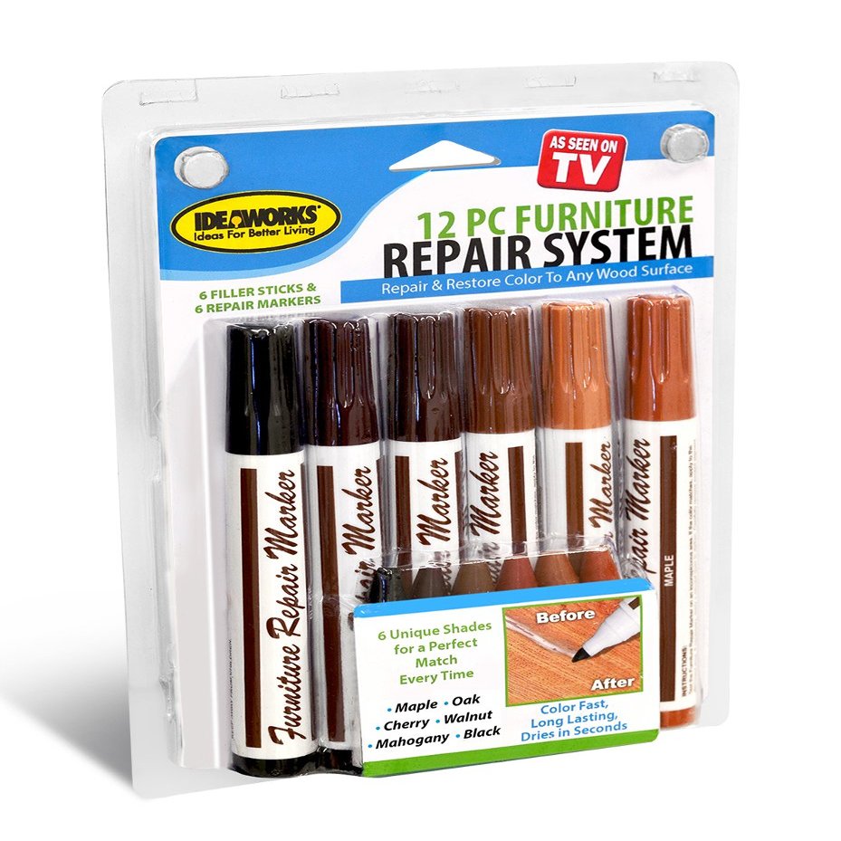 Beautyko Ideaworks 12-Piece Wood Touch-Up Markers and Wax Sticks for Repairing Scratches and Dings in Wood Furniture and Floors
