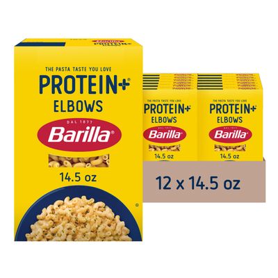 Barilla Protein+ (Plus) Elbows Pasta, 14.5 Ounce (Pack of 12) - plant based - Made from Lentils, Chickpeas & Peas - Non-GMO, Kosher Certified
