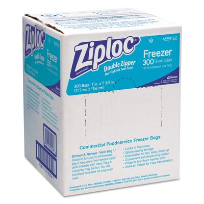 Ziploc 696187 Double Zipper Freezer Bags, 1Qt, 2.7Mil, 7 X 7 3/4, Clear W/Label, 300/Carton