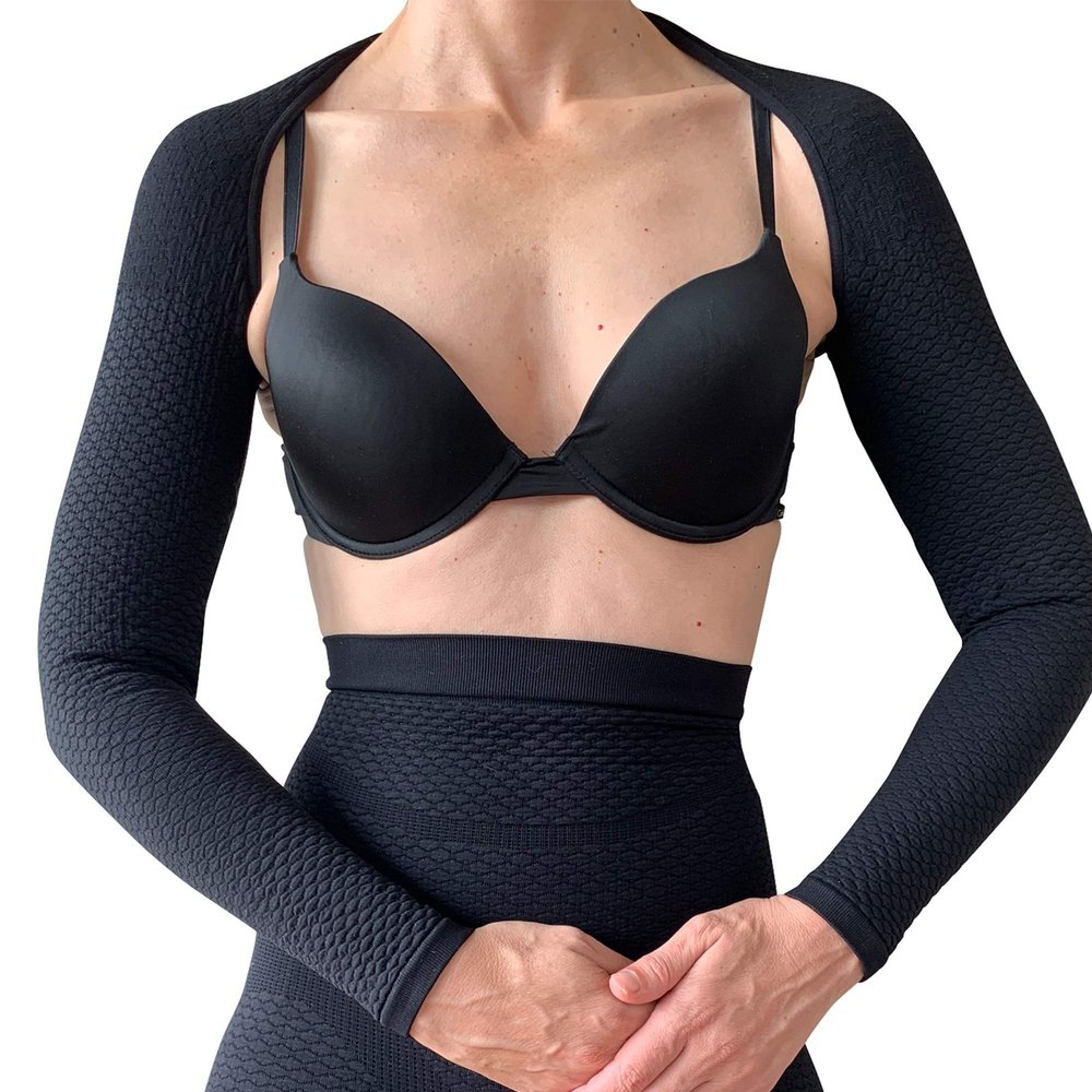 Bioflect Compression Arm Sleeves Wrap with Bioactive Fibers and Raised Massaging Knit - for Support and Comfort - Black L/XL