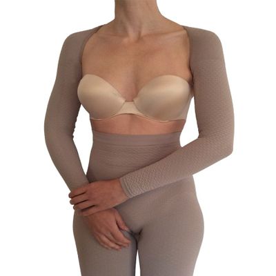 Bioflect Compression Arm Sleeves Wrap with Bioactive Fibers and Raised Massaging Knit - for Support and Comfort - Sand S/M