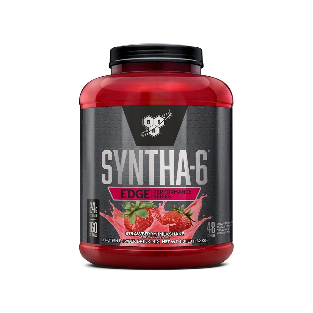 BSN SYNTHA-6 EDGE Protein Powder, with Hydrolyzed Whey, Micellar Casein, Milk Protein Isolate, Low Sugar, 24g Protein, Strawberry Milkshake, 48 Servings