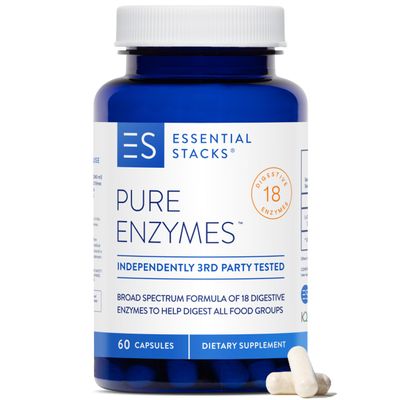 Essential Stacks Pure Digestive Enzymes (Gluten, Dairy & Soy Free) - 18 Enzymes for Digestion incl. Amylase, Lipase & Lactase - Vegetarian & Non-GMO (60 Capsules)