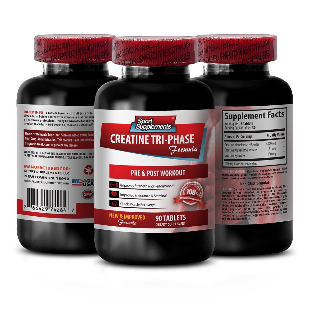 creatine for women and men - Creatine Tri Phase - Assist in Energy Production - Creatine monohydrate Pills, Creatine Monohydrate Powder, Creatine Alphaketoglutarate, Creatine Pyruvate - 1B 90 Tablets