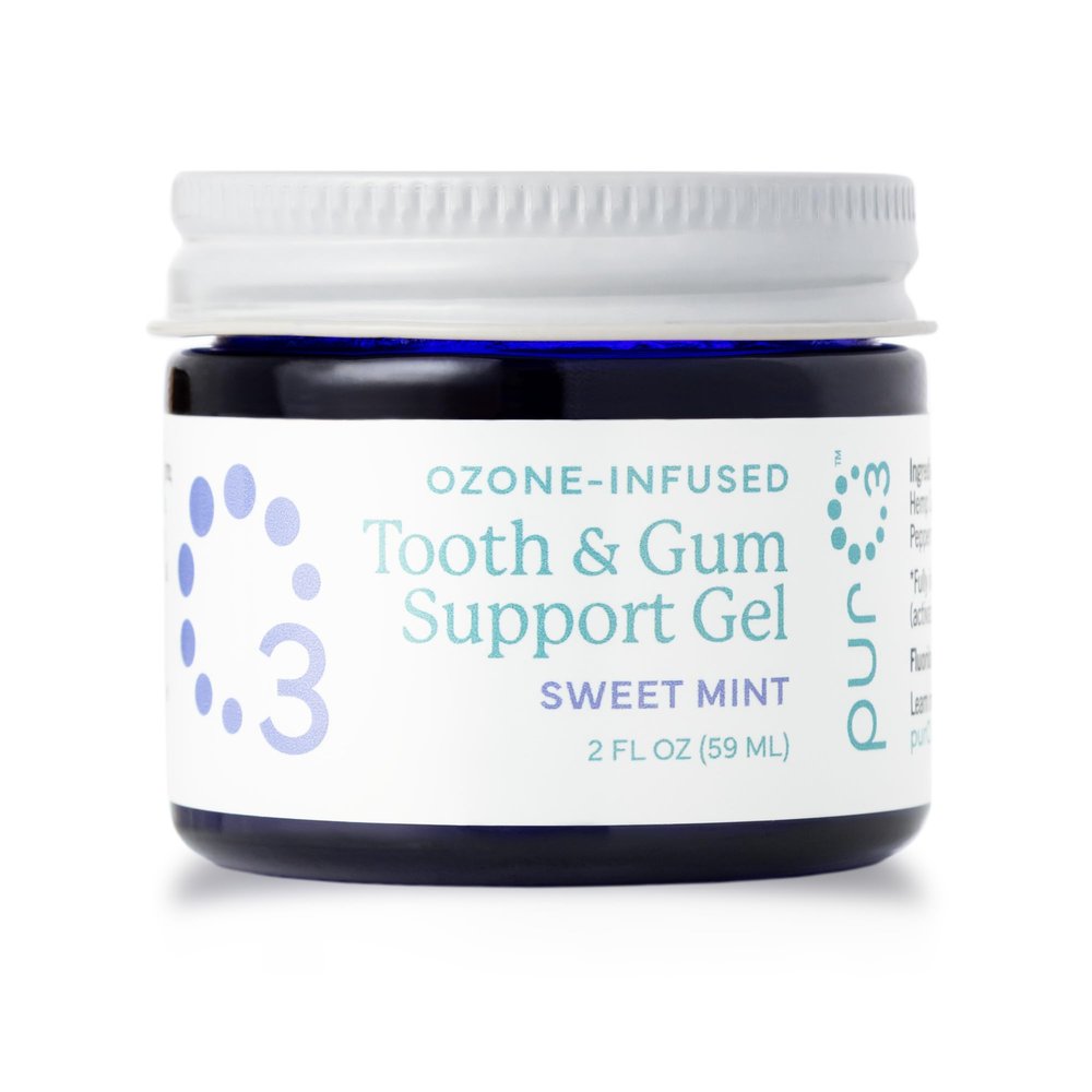PurO3 Ozone Tooth & Gum Support Ozonated Organic Olive Oil & Essential Oils for Complete Oral Care & Fresh Breath, Natural Fluoride-Free Solution for Deep Cleaning, Sweet Mint, 2 Fl Oz Gel