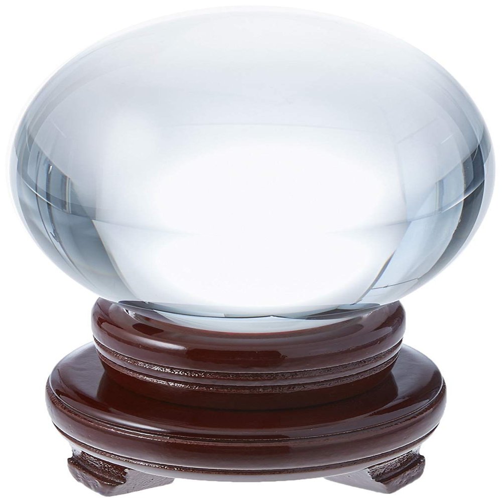 Amlong Crystal New Clear Crystal Ball Sphere Asian Quartz 80mm (3 inch Diameter) with Wooden Stand and Gift Box