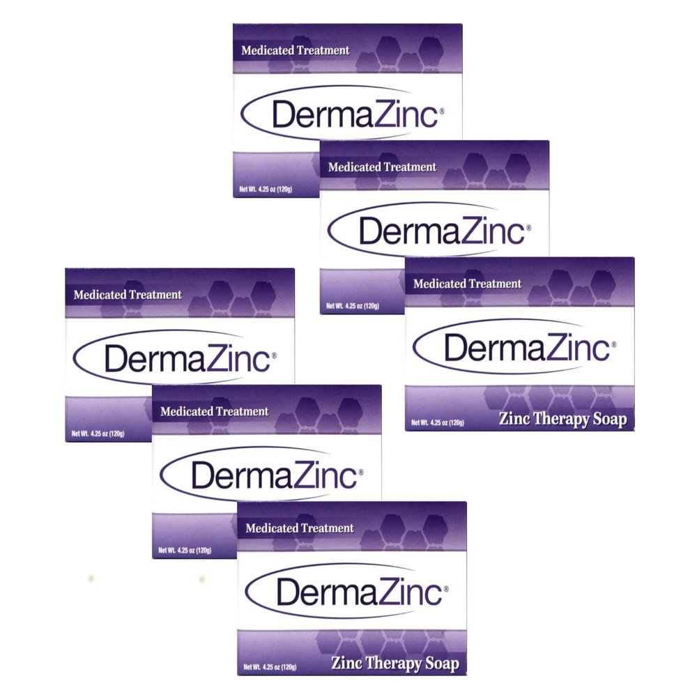 DermaZinc Therapy Soap, Zinc Soap for Skin, Skin Disorder Relief for Psoriasis, Dermatitis, Eczema, and Other Condition Symptoms (Pack of 6)