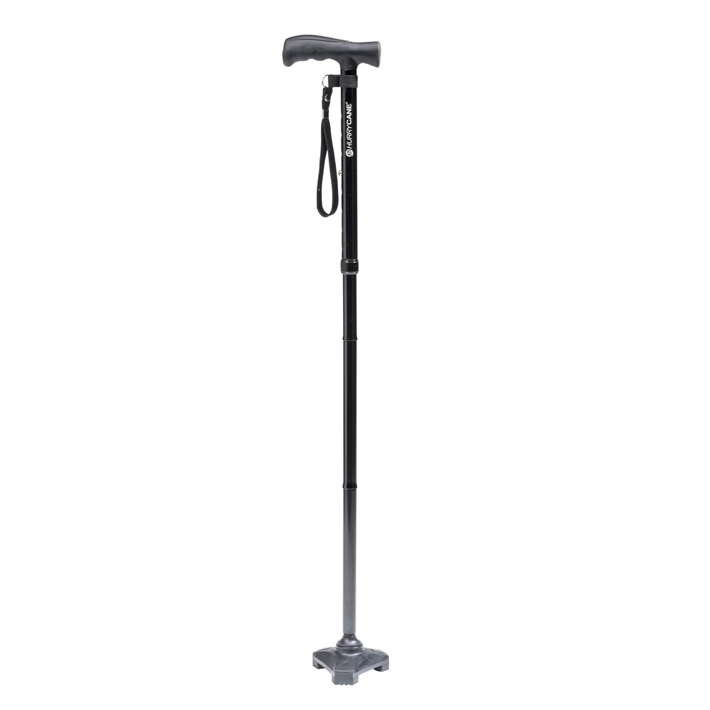 HurryCane Freedom Edition Foldable Walking Cane With T Handle - Enhanced Mobility Support - Patented SteadiGrip Base - Adjustable Height - Lightweight Foldable Design - Black