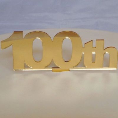 100th Cake Topper Gold Mirror - 10cm x 12cm inc spike