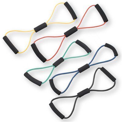 CanDo Bowtie exercise tubing, 30", 5 pc set (1 ea: yellow through black)