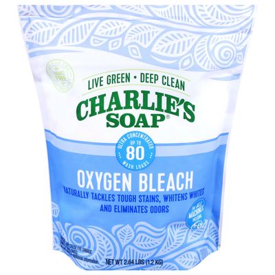 Charlie's Soap Oxygen Bleach (2.64 Lbs., 1 Pack) Non-Chlorine Bleach Alternative Powder Whiten Laundry & Remove Stains Safer for Colors