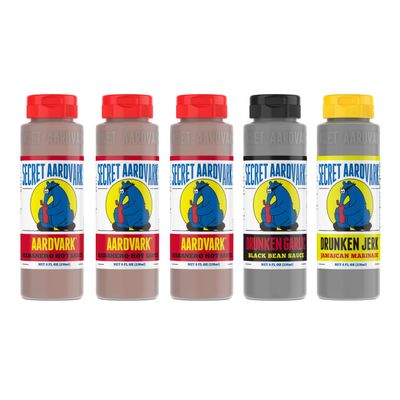 Secret Aardvark Hot Sauce Variety Pack - Drunken Jerk, Drunken Garlic, and Habanero Hot Sauce, Low Carb, Hot Sauce & Marinade Gift Set - 8 fl oz 5 Pack