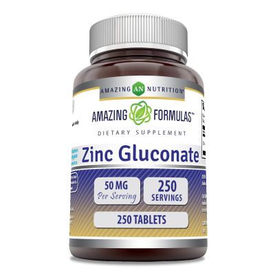 Amazing Formulas Zinc Gluconate 50 Mg Supplement | Tablets | Non-GMO | Gluten-Free | Made in USA (1 Pack | 250 Count)