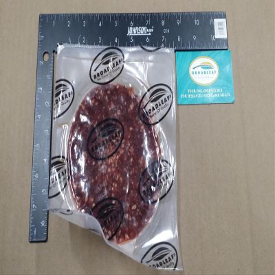 Broadleaf Water Buffalo Burger Patties - Round, 4-1, Grass Fed, 10 Pounds Case, Frozen
