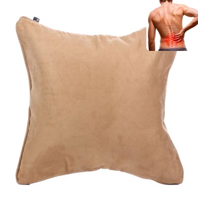 QiPillow - Pain Relieving Ergonomic & Orthopedic Back Lumbar & Posture Support Seat Throw Pillow for Chair, Couch, Bed (Camel)