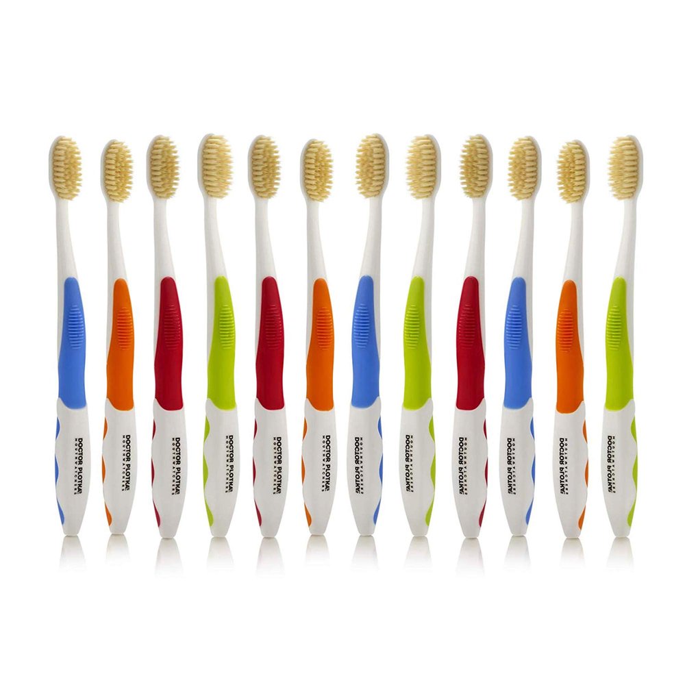 MOUTHWATCHERS Soft Flossing Toothbrushes for Adults, Bulk Pack of 12, Ultra Clean Manual Toothbrush Set for Sensitive Teeth & Gums, by Dr. Plotka, Assorted Colors