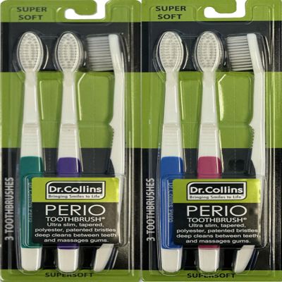 Dr. Collins Perio Toothbrush 3 Pack, (Colors Vary) (Qty. 6, Pack of 2)