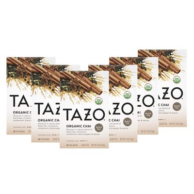 Tazo Organic Chai For a Warm Spiced Chai Black Tea Moderately Caffeinated Tea 20 Tea Bags, Pack of 6