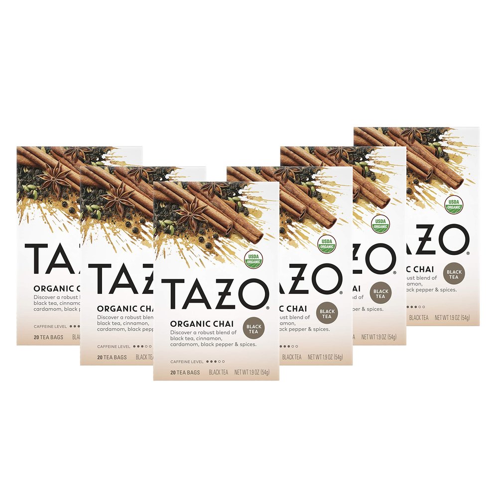 Tazo Organic Chai For a Warm Spiced Chai Black Tea Moderately Caffeinated Tea 20 Tea Bags, Pack of 6