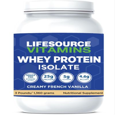 LifeSource Vitamins 3lb Grass Fed Whey Protein Isolate -Creamy French Vanilla w/ Stevia