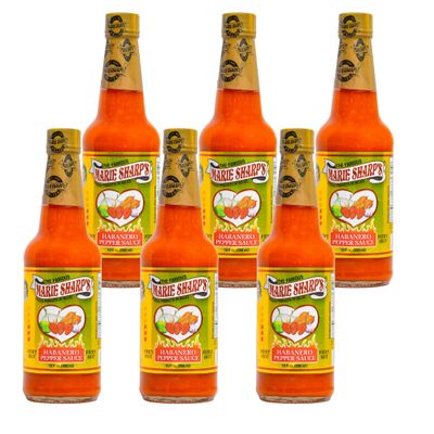 Marie Sharps Fiery Hot Habanero Pepper Sauce, 10 oz Extra Hot Belizean Hot Sauce with Intense Heat & Flavor All-Natural, Gluten-Free (Pack of 6)