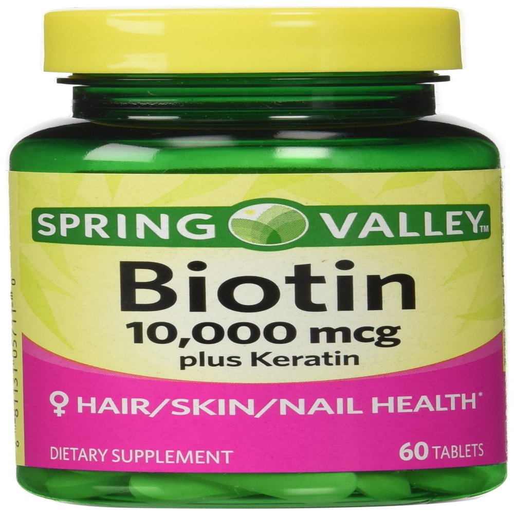 Spring Valley Biotin Dietary Supplement, 10,000 Mg With 100 Mg Keratin, 60 Tablets