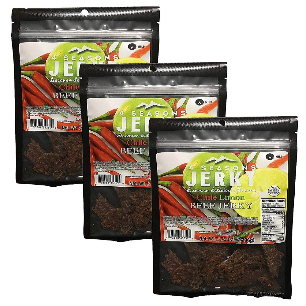 4 Seasons Jerky Chile Limon Carne Asada - 3 PACK - Traditional Style Beef Jerky 2.75 oz - Carne Seca - Great Savory Tasting Traditional Beef Jerky - Total 8.25 oz.
