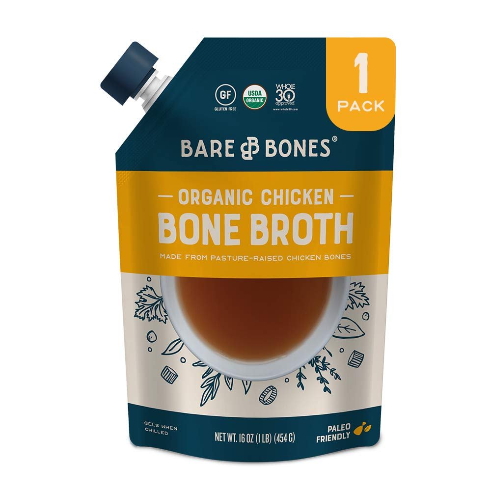Organic Chicken Bone Broth by Bare Bones - Organic, Chicken Bone Broth, Protein-rich, 1 Pound (Pack of 6)