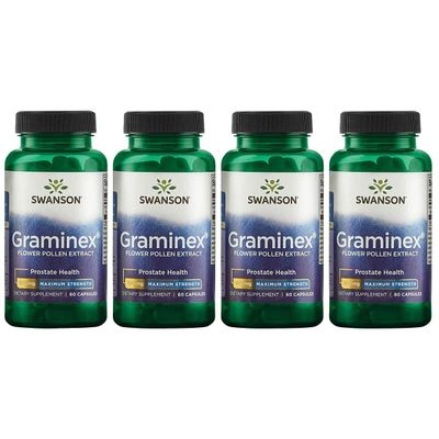 Swanson Maximum Strength Graminex Flower Pollen Extract - Supports Prostate Health, Urinary Tract Function, and Kidney Health - Mens Health Supplement - (60 Capsules, 500mg Each) (4 Pack)