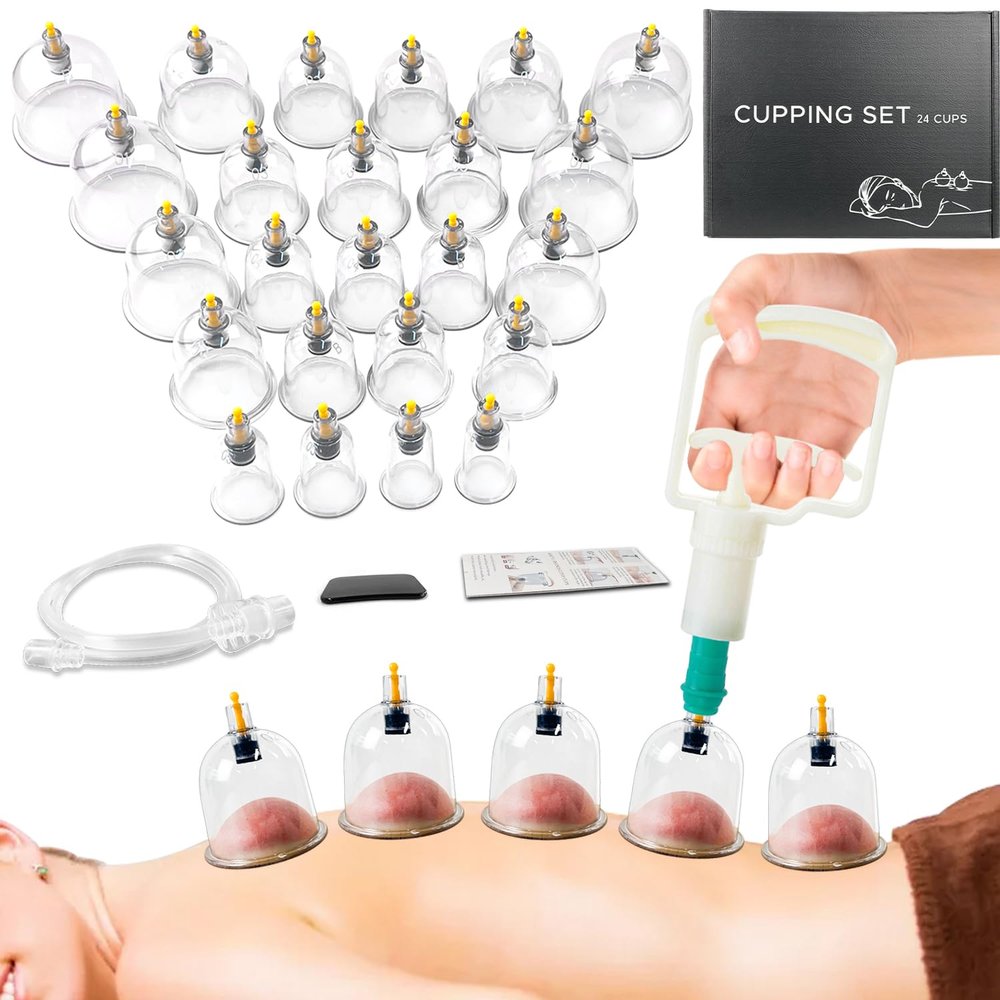 AIKOTOO Cupping Therapy Set, 24 Massage Cups Cupping Set with Pump Vacuum Suction Cups for Body Cellulite Massage Back Pain Relief, Chinese Acupoint Physical Hijama