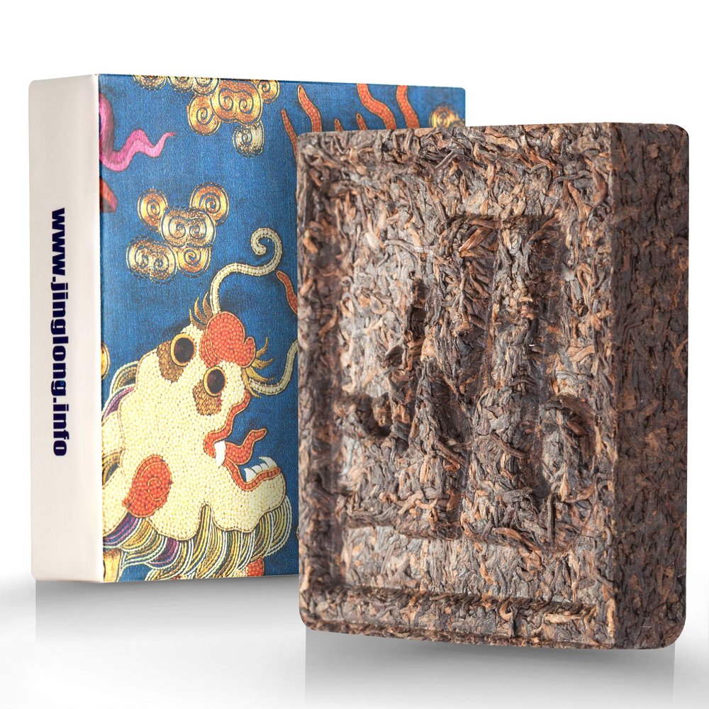 Jinglong Tea Factory - Puerh Tea Brick No19 - Premium Ripe Pu-erh Tea (3.6 Ounce/100g)