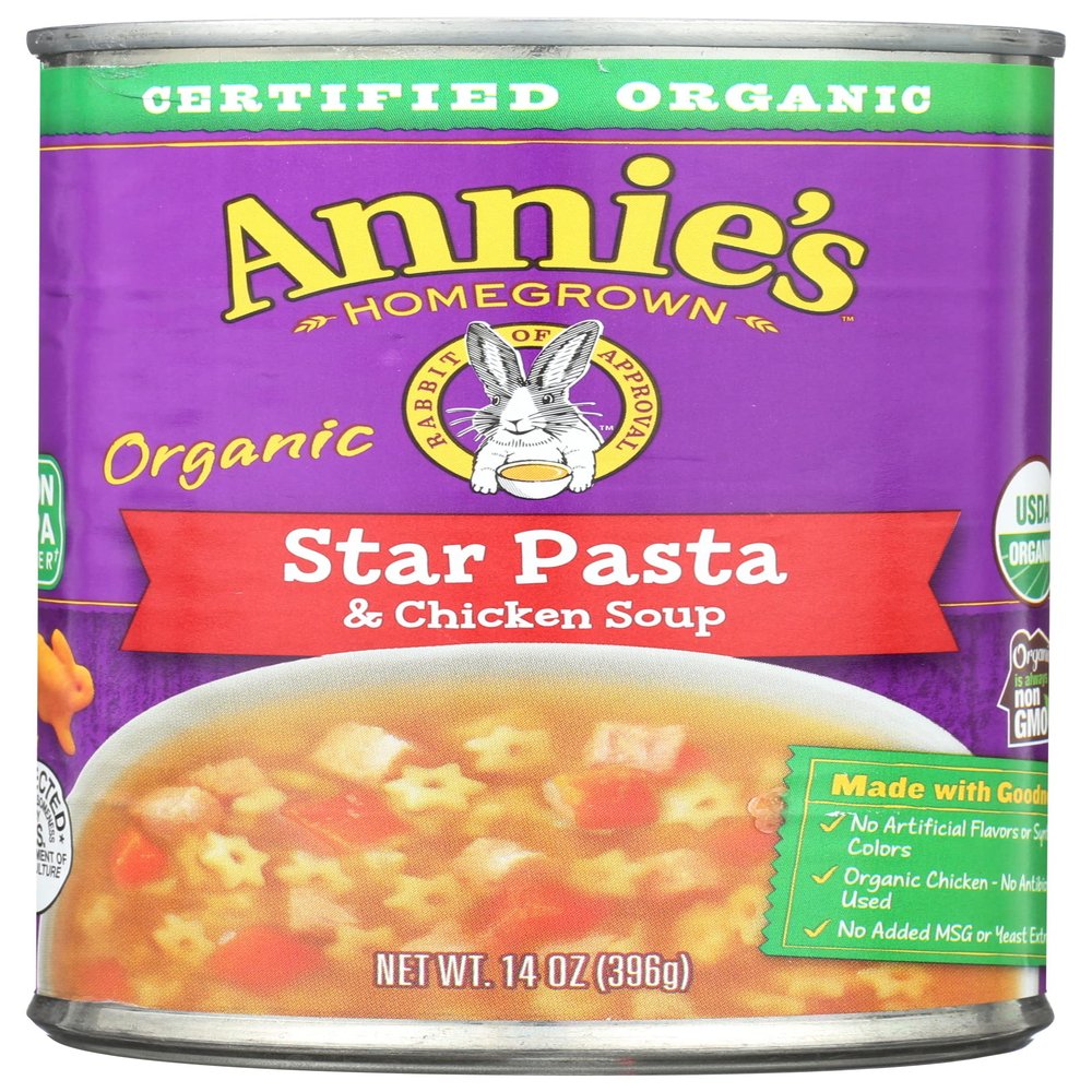 Annies Organic Star Pasta and Chicken Canned Soup, Ready To Serve, 14 oz (Pack of 8)