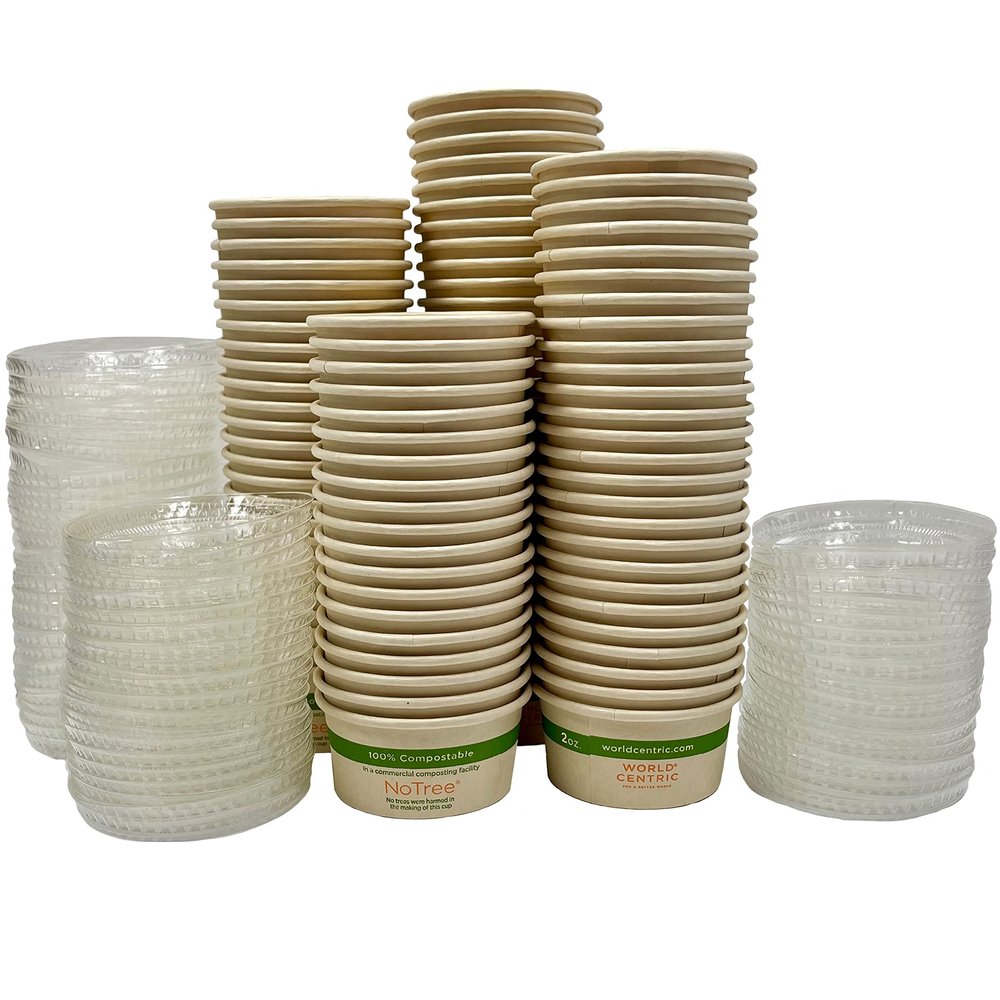 Outside the Box Papers 2 Ounce Souffle Cups and Lids - 100% Biodegradable and Compostable - 100 Pack