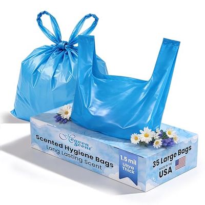 Heaven Scent Hygiene Bags 1.5MIL ULTRA-THICK Discreet Waste Disposal | Made in the USA | Mild Baby Powder Scented Trash Bags for Adult Briefs & Feminine Products - Large, 35 Bags