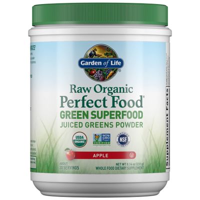 Garden of Life Raw Organic Perfect Food Green Superfood Juiced Greens Powder - Apple Flavor, 30 Servings - Vegan Gluten Free Whole Food Dietary Supplement, Greens Plus Probiotics & Enzymes