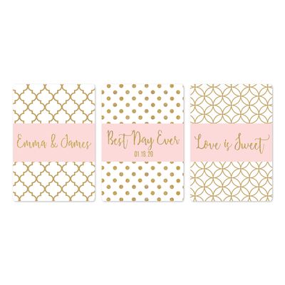 Andaz Press Blush Pink Gold Glitter Print Wedding Collection, Personalized Chocolate Minis Labels, Fits Chocolate Miniatures Party Favors, 36-Pack, Custom Name