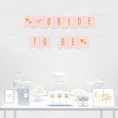 Andaz Press Blush Pink Gold Glitter Print Wedding Collection, Hanging Pennant Party Banner with String, Bride to Be, 5-Feet, 1 Set