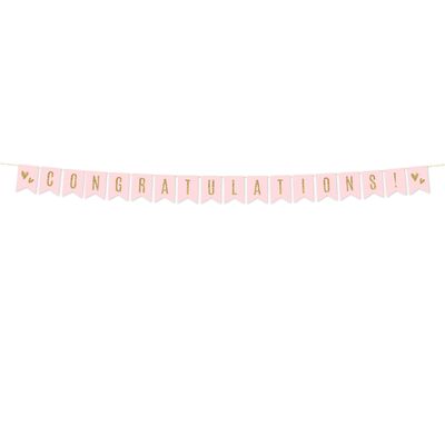 Andaz Press Blush Pink Gold Glitter Print Wedding Collection, Hanging Pennant Party Banner with String, Congratulations!, 5-Feet, 1 Set
