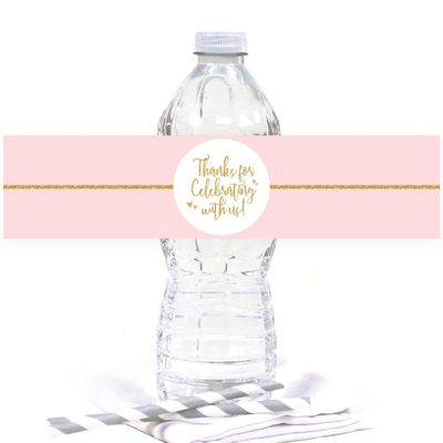 Andaz Press Blush Pink Gold Glitter Print, Water Bottle Label Stickers, 20-Pack Bridal Shower Water Bottle Labels Sweet 16 Water Bottle Labels Pink Water Bottle Wraps Wedding Water Bottle Labels