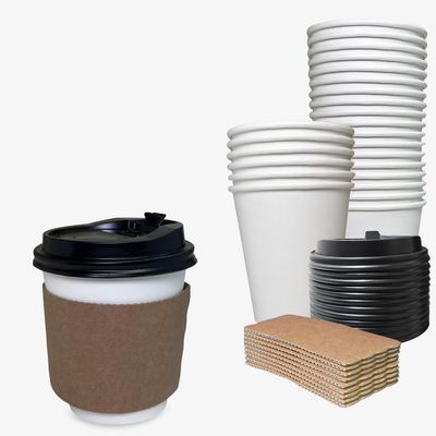 1000 Pack - 10 oz Disposable White Paper Coffee Cups with Black Dome Lids and Protective Corrugated Cup Sleeves - Perfect Disposable Travel Mug for Home, Office, Coffee Shop, Travel, Tea