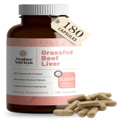 Mother Nutrient Grass Fed Beef Liver Capsules Sourced from Pasture-Raised Beef in New Zealand Vitamins A and B12 w/Iron, Protein, and More - 45-Day Supply-180 Capsules