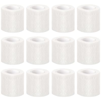 12 Pieces Self Adhesive Bandage Wrap Tape Stretch Self Adherent Cohesive Toe Tape for Sports, Wrist, Ankle, 5 Yards Each (White, 2 Inches)