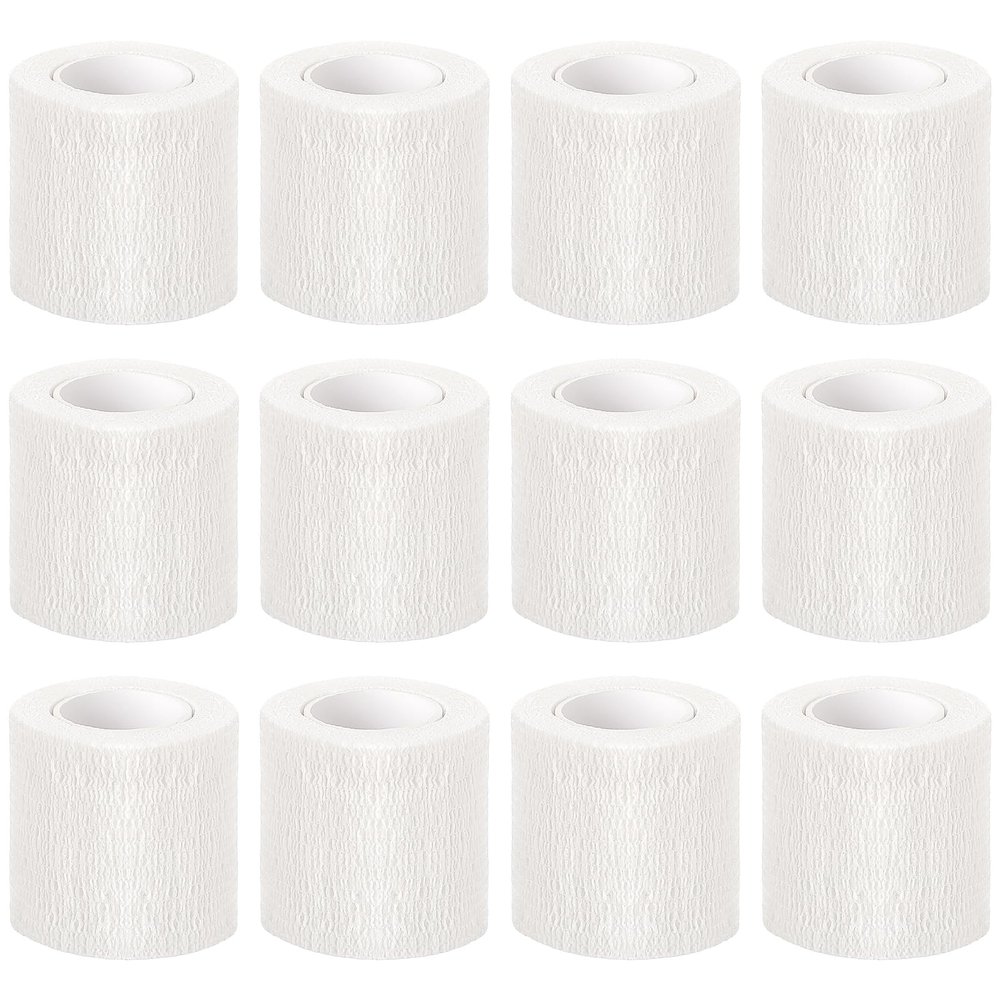 12 Pieces Self Adhesive Bandage Wrap Tape Stretch Self Adherent Cohesive Toe Tape for Sports, Wrist, Ankle, 5 Yards Each (White, 2 Inches)