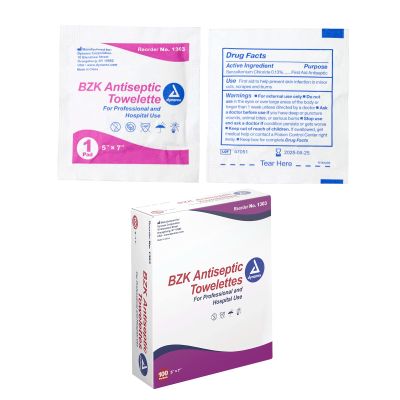 Dynarex BZK Antiseptic Towelettes, Moist Sanitizing Towelettes Designed to Prevent Infection in Minor Wounds, 5x7, Disposable & Individually Wrapped, 1 Box of 100 (Packaging May Vary)